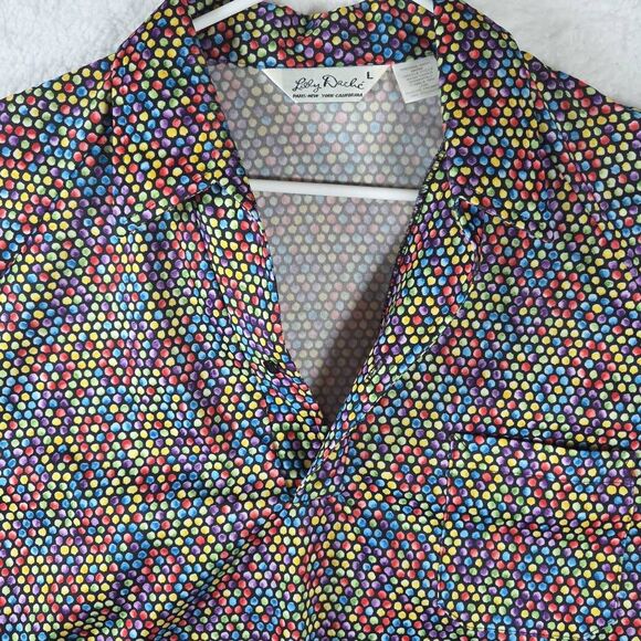 Lilly Dache Men's Geometric Dots Raglan Sleeve Polo Shirt Multicolor Large - Picture 2 of 7
